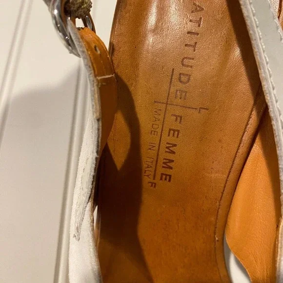 Latitude Femme Italy Suede Slingback Heels Criss Cross Sandals Wood‎ Heel 40 - Picture 5 of 10